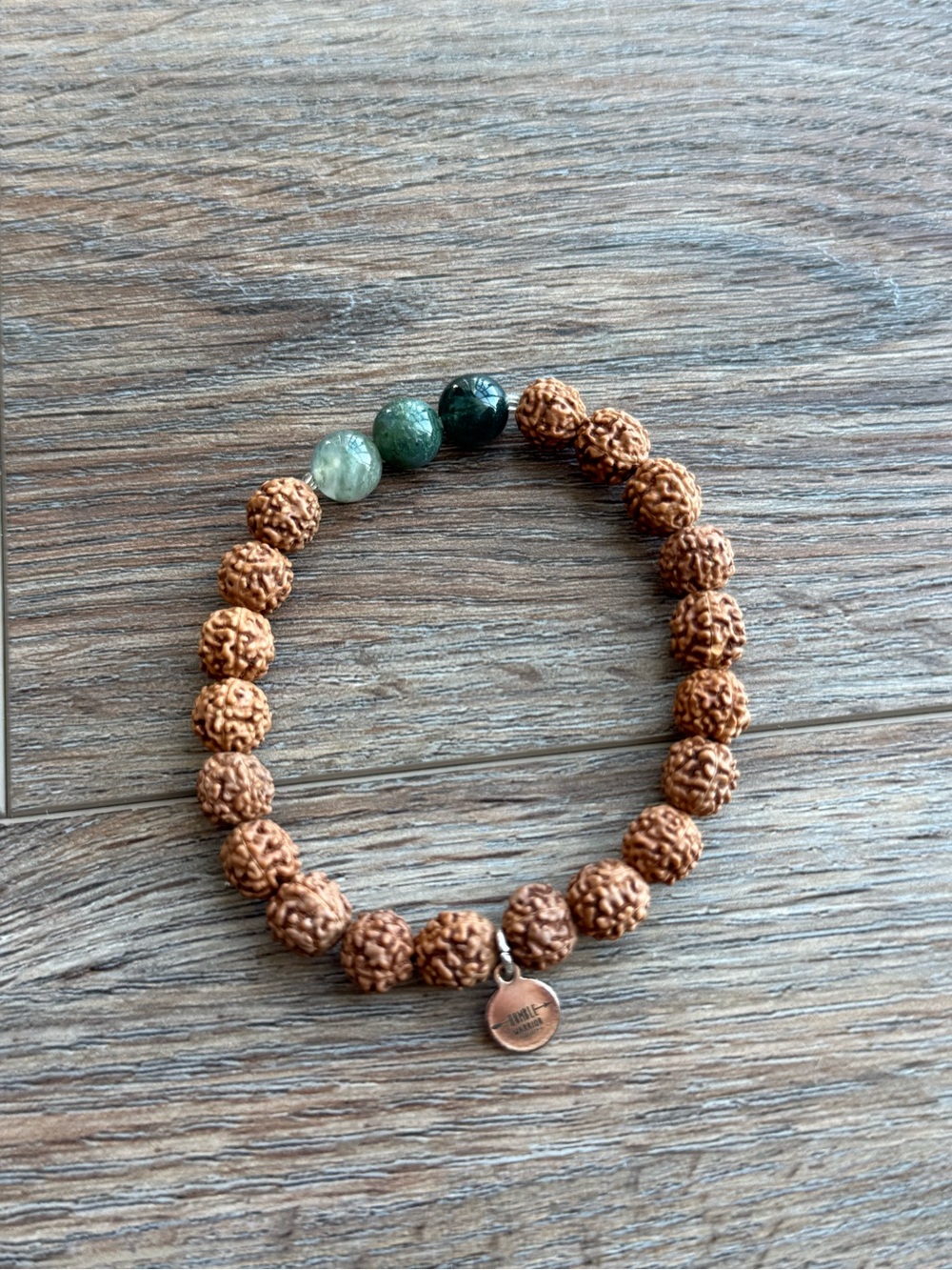 Rudraksha Bead Bracelet with Green Agate/Fancy Jasper Gemstones